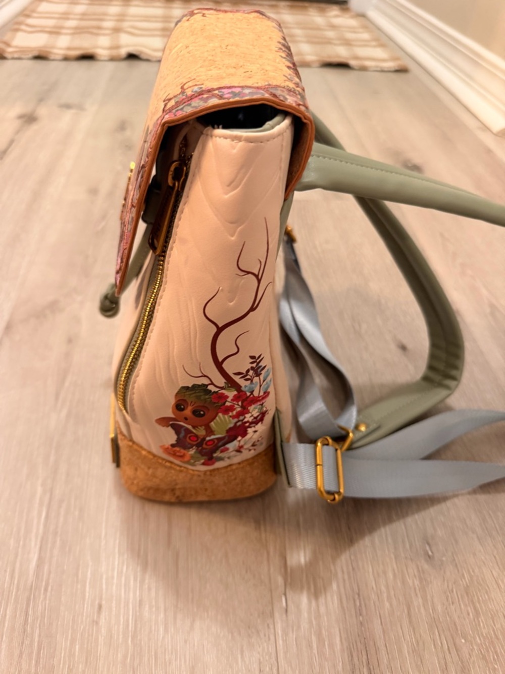 Loungefly Pink & Cork Mini Backpack with Green Butterfly Patch - Picture 7 of 9